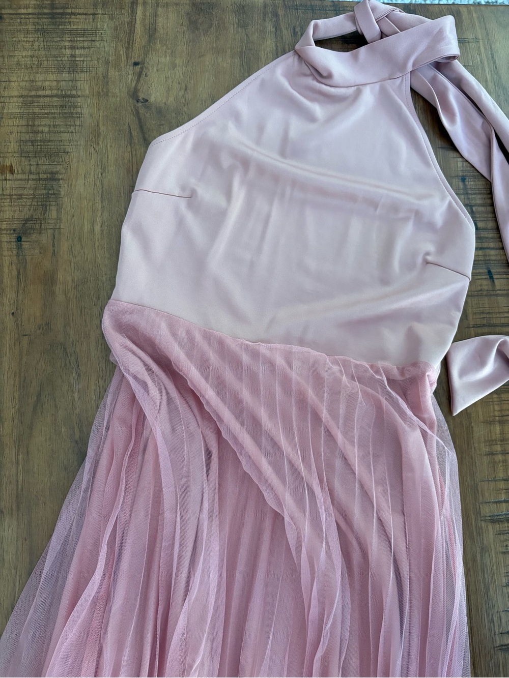 ASOS Dusty Pink Halter Pleated Mesh Maxi Dress